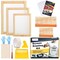 23 Pieces Screen Printing Starter kit Include 3 Different Size of Wood Silk Screen Printing Frame with Mesh, Screen Printing Squeegees, Inkjet Transparency Film, Ink Knife, and Mask Tape